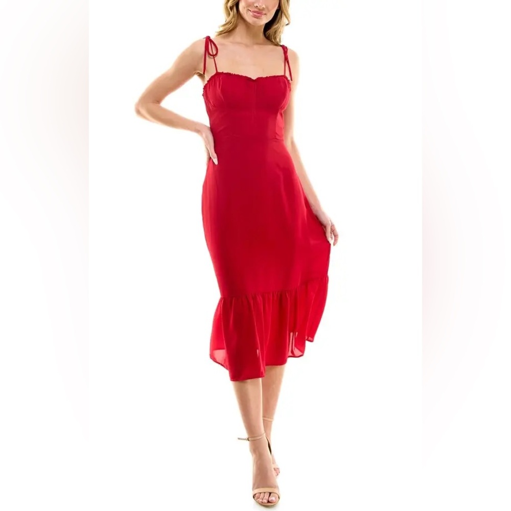 Socialite Corset Midi Dress in Red - Picture 4 of 5